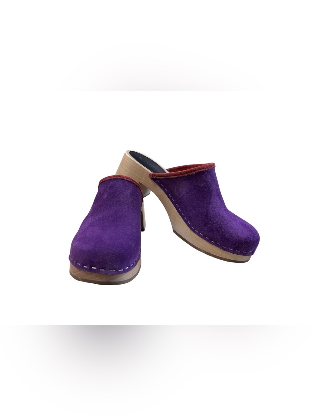 Hasbeens Viola Suede Clogs Platform Wooden Soles Boho Festival Sz 38/8 Swedish
